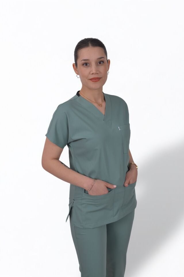 Terycoton Kumaş Klasik Seri Kadın Küf Yeşili Takım