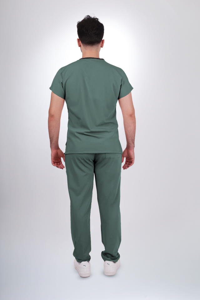 Premium Likralı Klasik Seri Erkek Küf Yeşili Scrubs