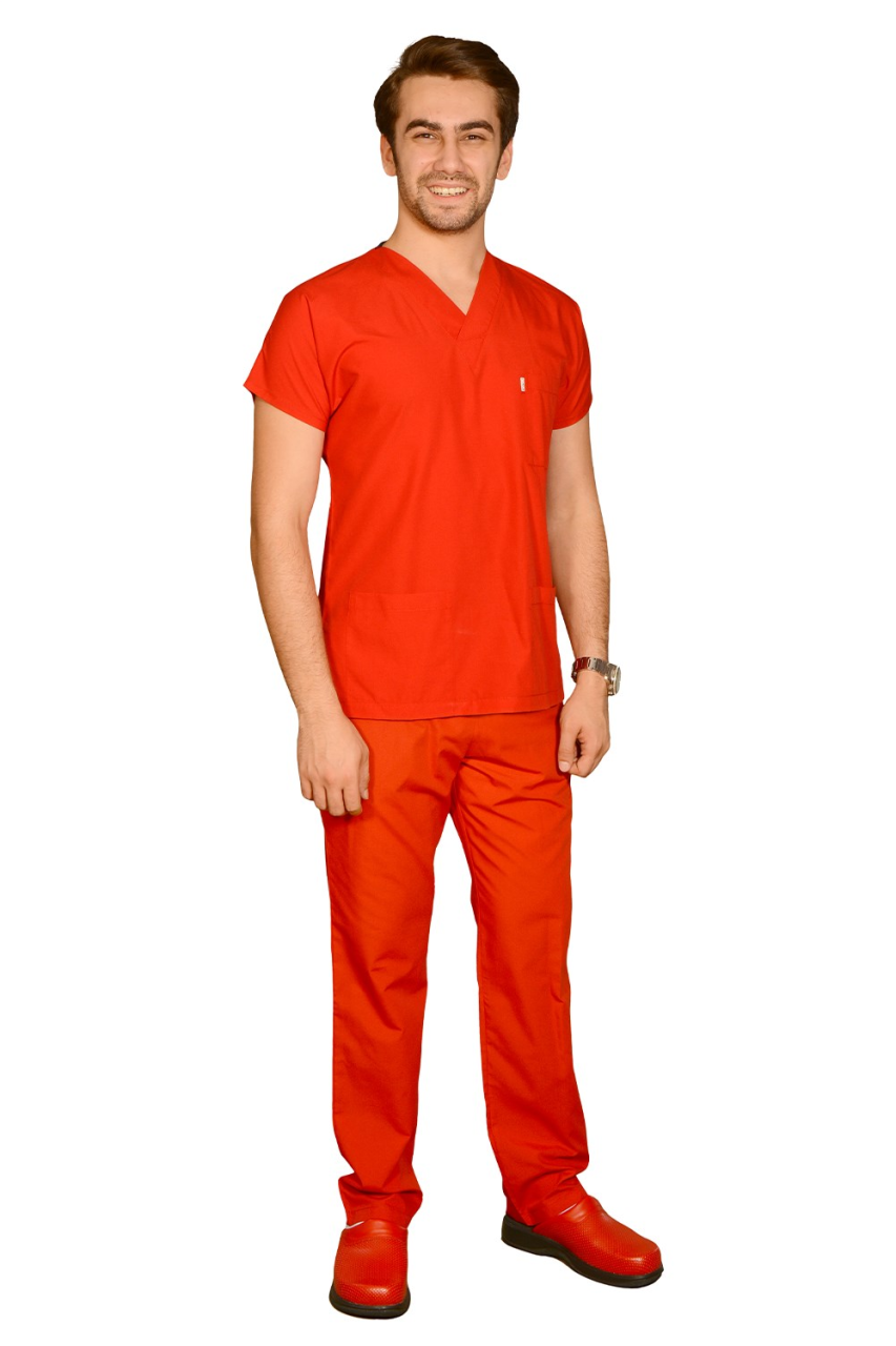 Terycoton Erkek Kırmızı Doktor Hemşire Forması L - Evet - İsim Yazılsın +100₺ - TEK ALT