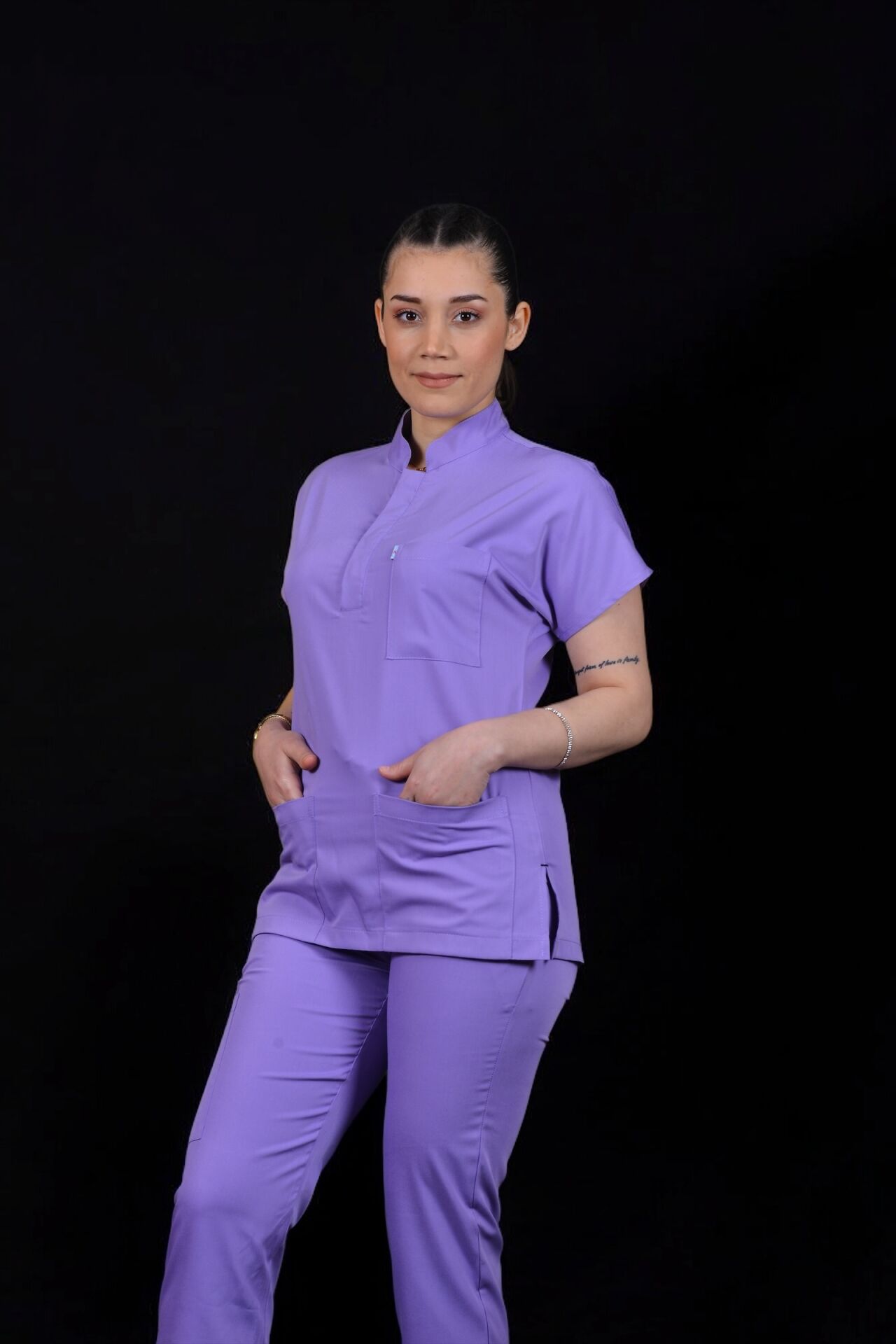 Likralı Snap Seri Kadın Lila Scrubs