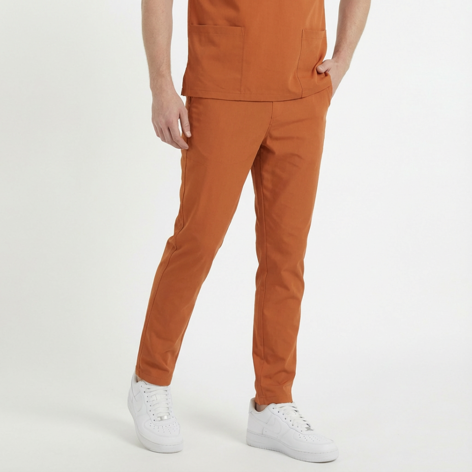 Terycoton Kumaş Klasik Seri Erkek Kiremit Scrubs