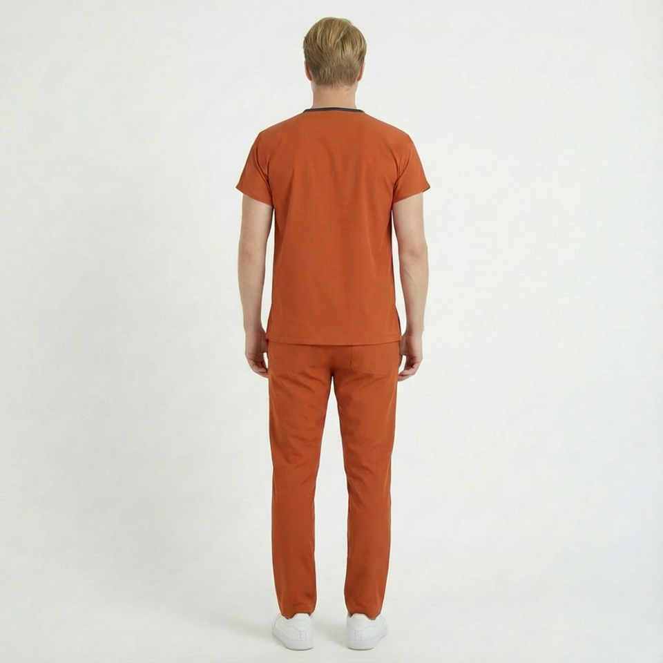 Terycoton Kumaş Klasik Seri Erkek Kiremit Scrubs