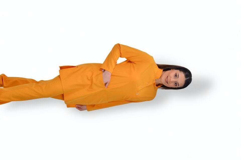Likralı Tesettür Model Kadın Hardal Sarısı Scrubs