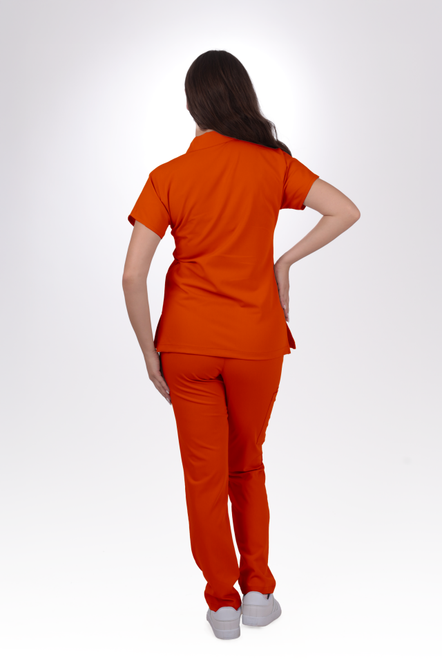 Premium Likralı Zipper Seri Kadın Kiremit Scrubs