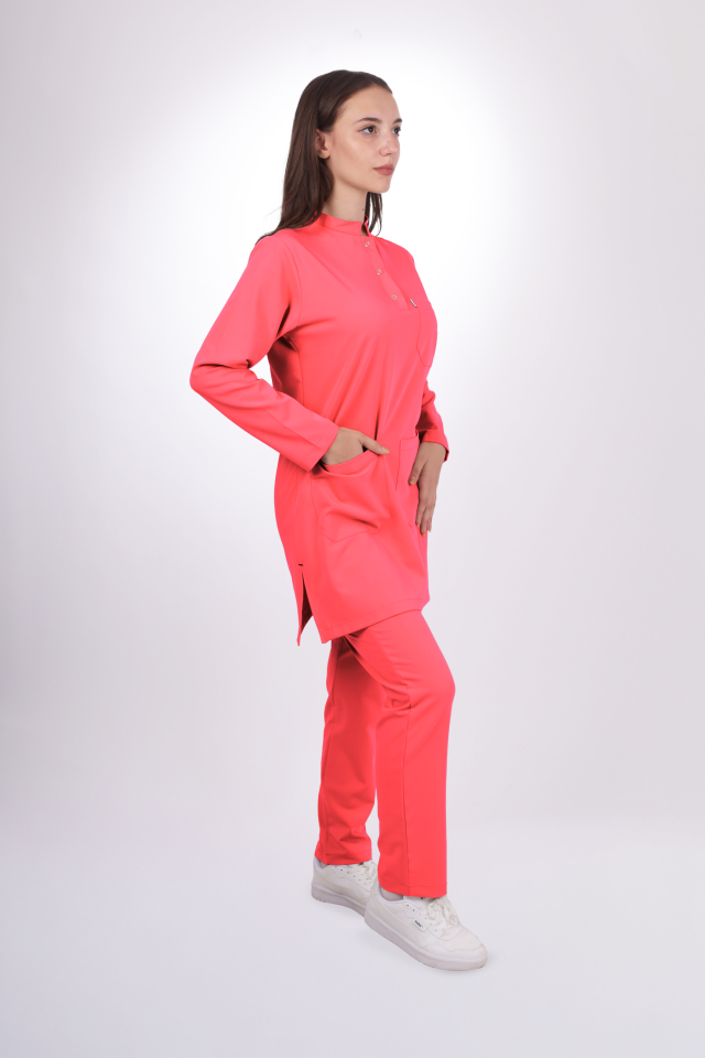 Premium Likralı Tesettür Seri Kadın Nar Çiçeği  Scrubs