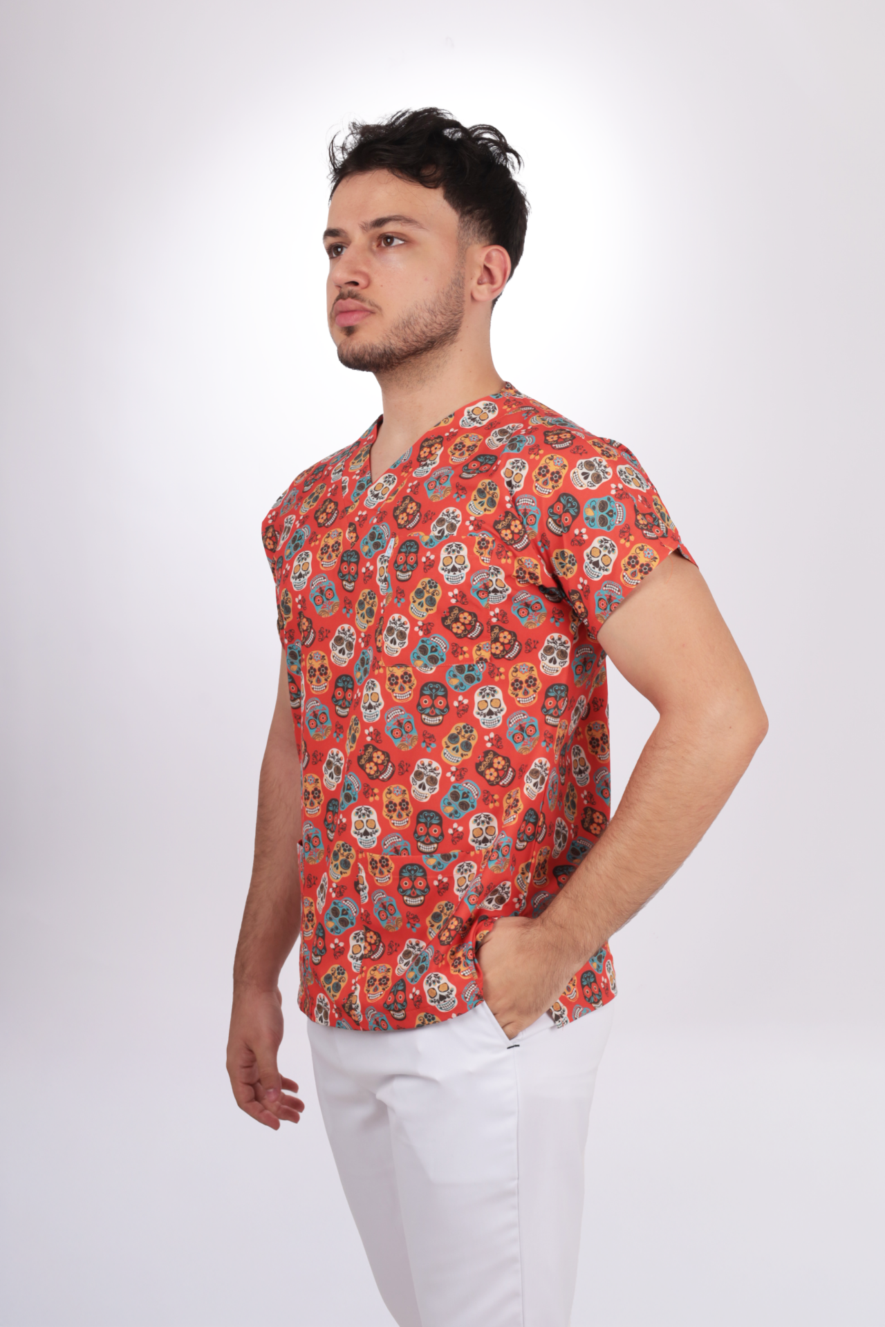 Desenli Seri Turuncu Kurukafa Tek Üst