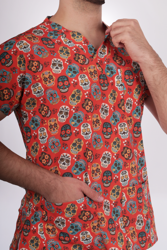 Desenli Seri Turuncu Kurukafa Tek Üst