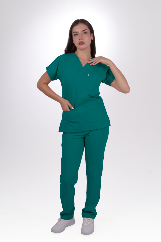 Premium Likralı Klasik Seri Kadın Cerrahi Yeşili Scrubs