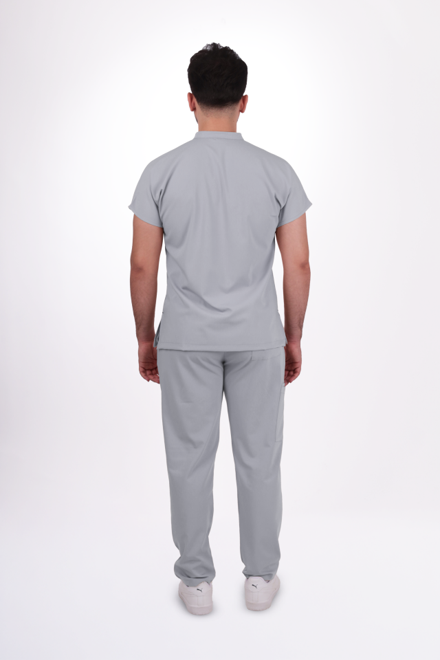 Premium Likralı Snap Seri Erkek Açık Gri Scrubs