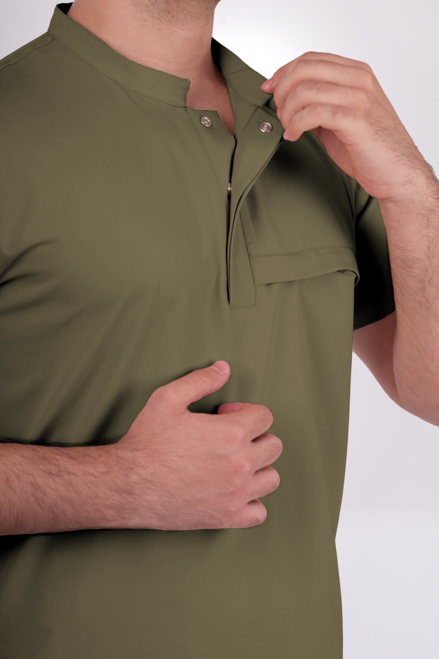 Premium Likralı Lotus Seri Erkek Haki Scrubs