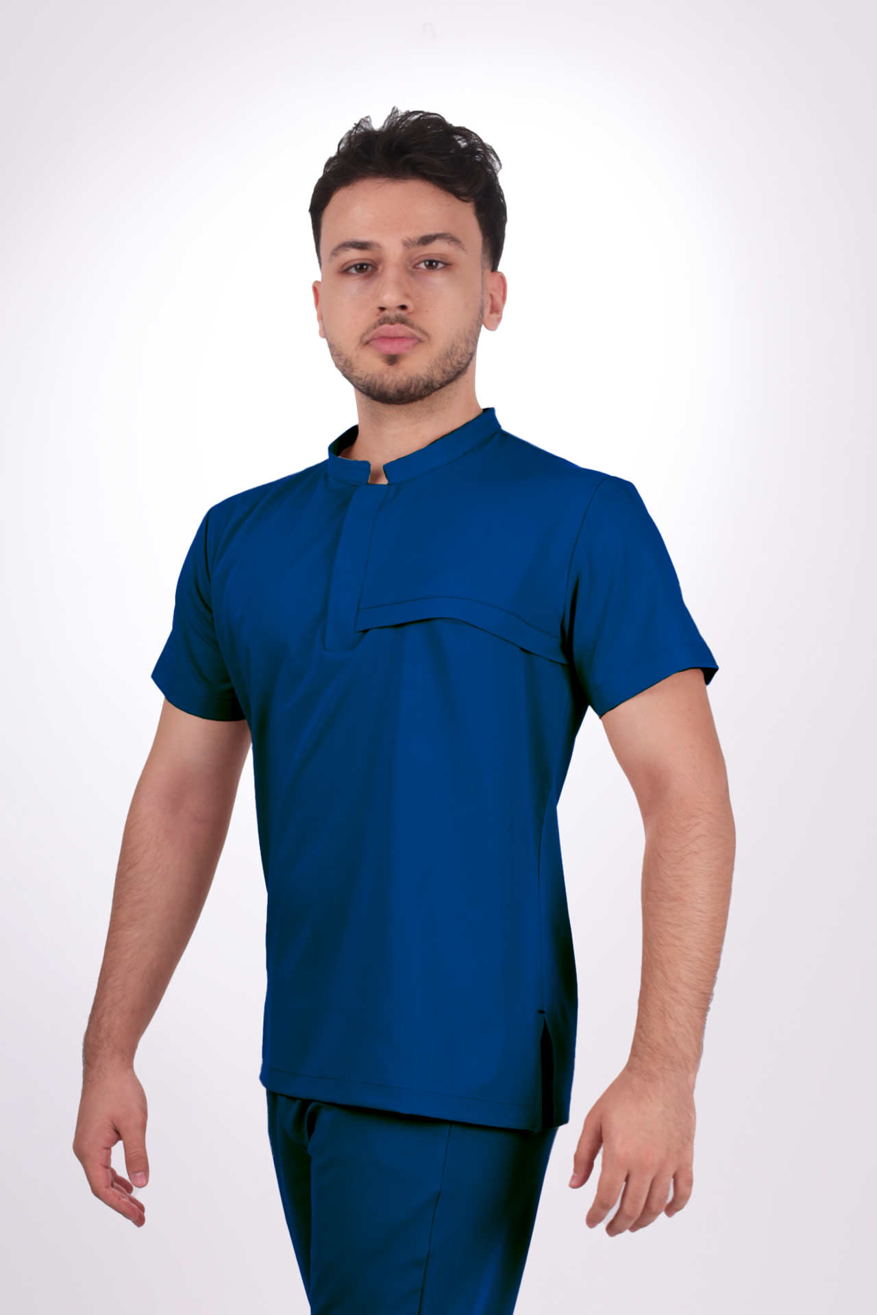 Premium Likralı Tek Cepli Çıtçıt Erkek Havacı Mavi  Scrubs