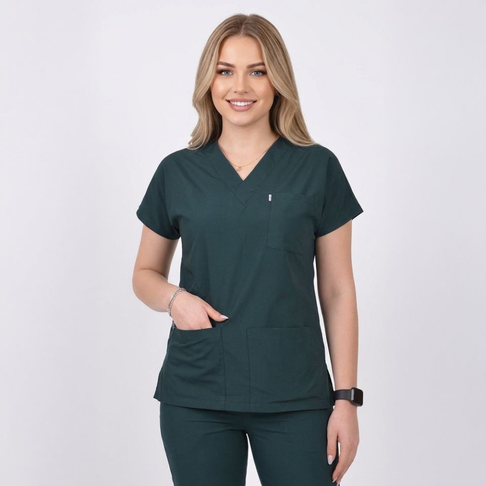 Terycoton Kumaş Klasik Seri Kadın Avcı Yeşili Scrubs