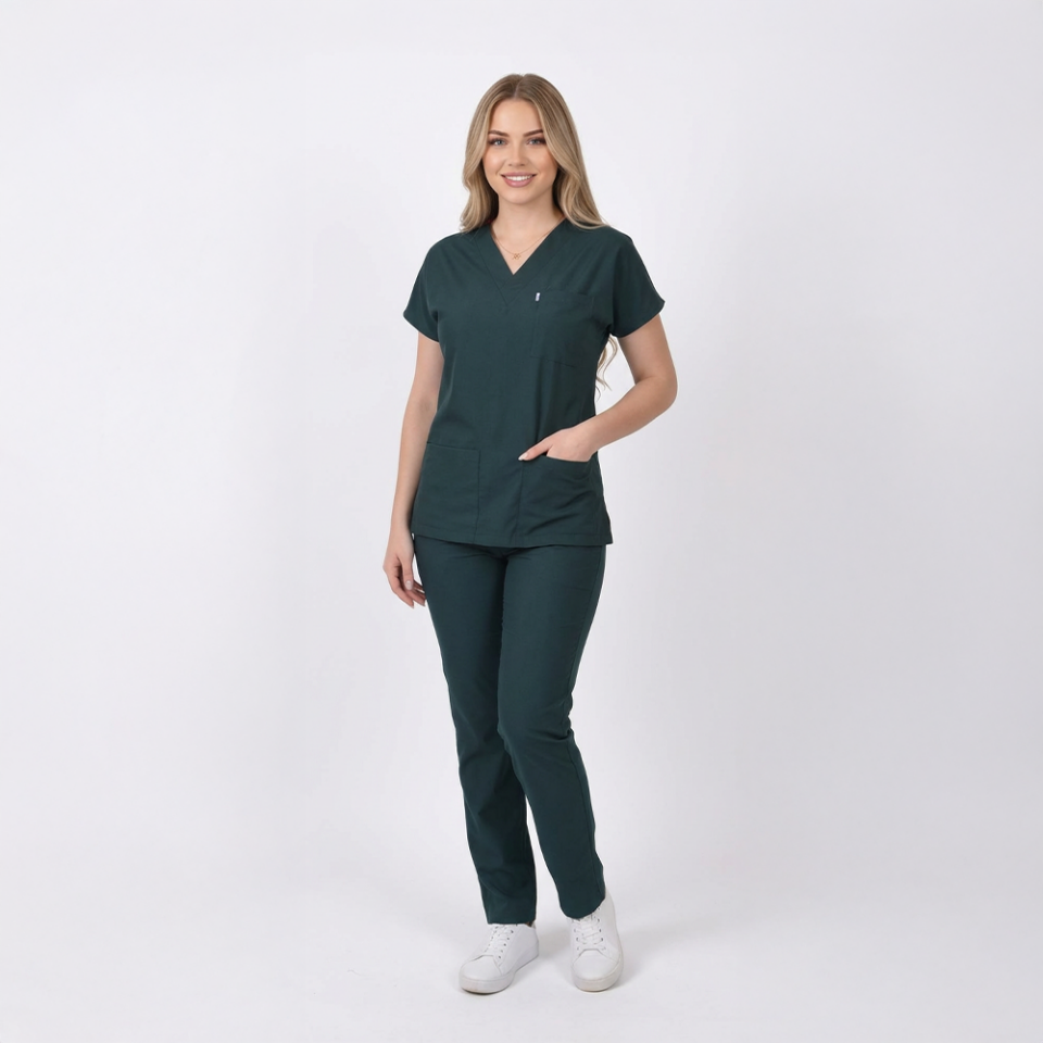 Terycoton Kumaş Klasik Seri Kadın Avcı Yeşili Scrubs