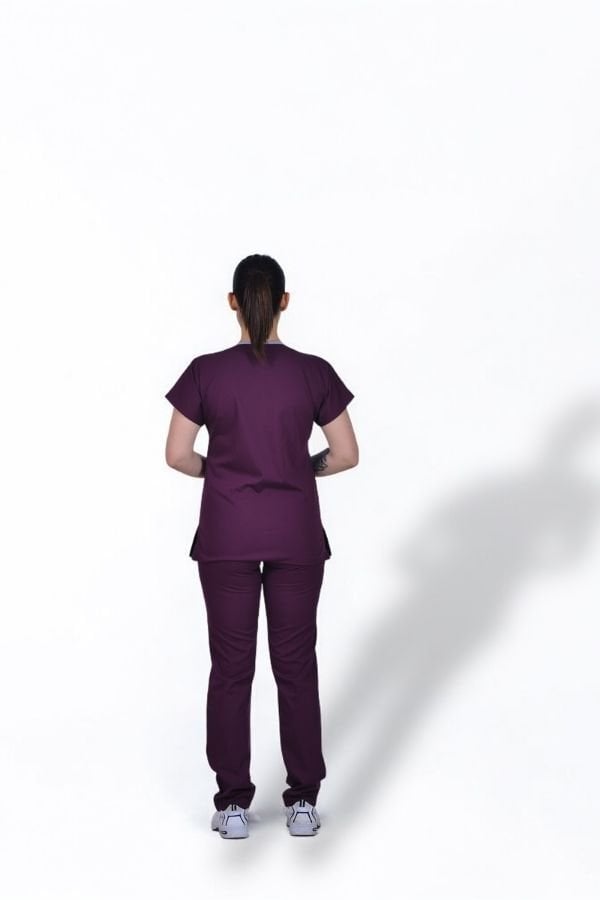 Likralı Snap Seri Kadın Mürdüm Scrubs