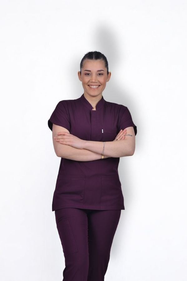 Likralı Snap Seri Kadın Mürdüm Scrubs