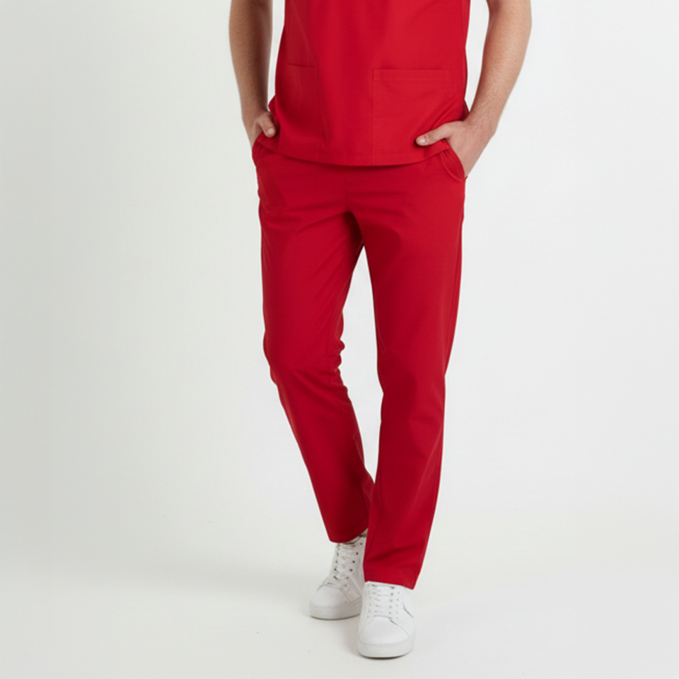 Terycoton Kumaş Klasik Seri Erkek Kırmızı Scrubs
