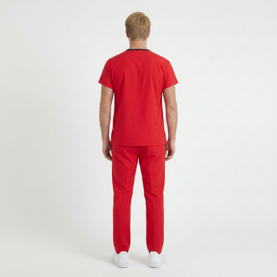 Terycoton Kumaş Klasik Seri Erkek Kırmızı Scrubs