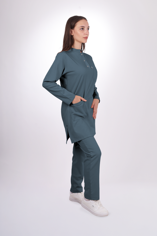 Premium Likralı Tesettür Seri Kadın Okyanus Mavisi Scrubs