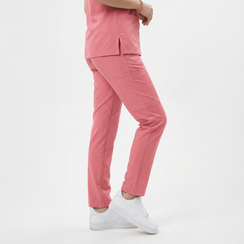 Likralı Snap Seri Kadın Mercan Pembesi Scrubs takım