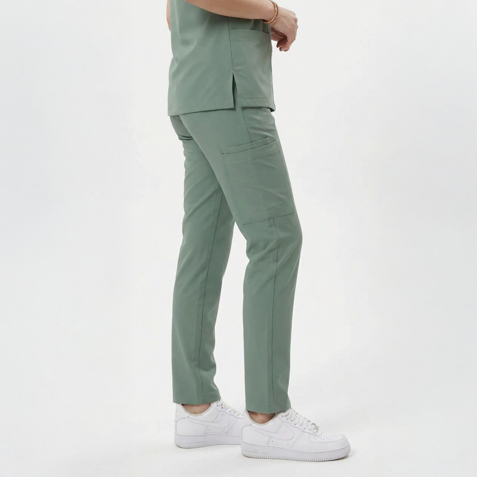 Likralı Snap Seri Kadın Küf Yeşili Scrubs