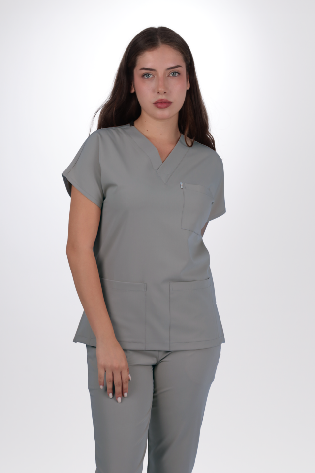 Premium Likralı Klasik Seri Kadın Duman Gri Scrubs