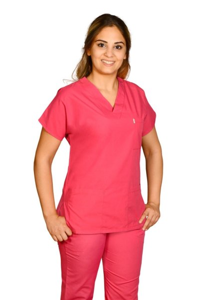 Terycoton Kadın Fuşya Doktor Hemşire Forması XXS - Hayır - İsim Yazılmasın - TAKIM
