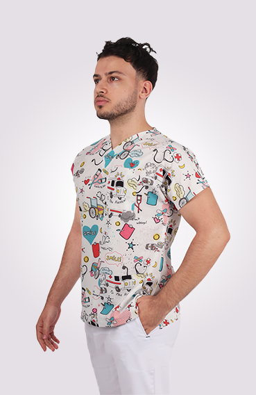 Desenli Seri Beyaz Ambulans Desen Tek Üst