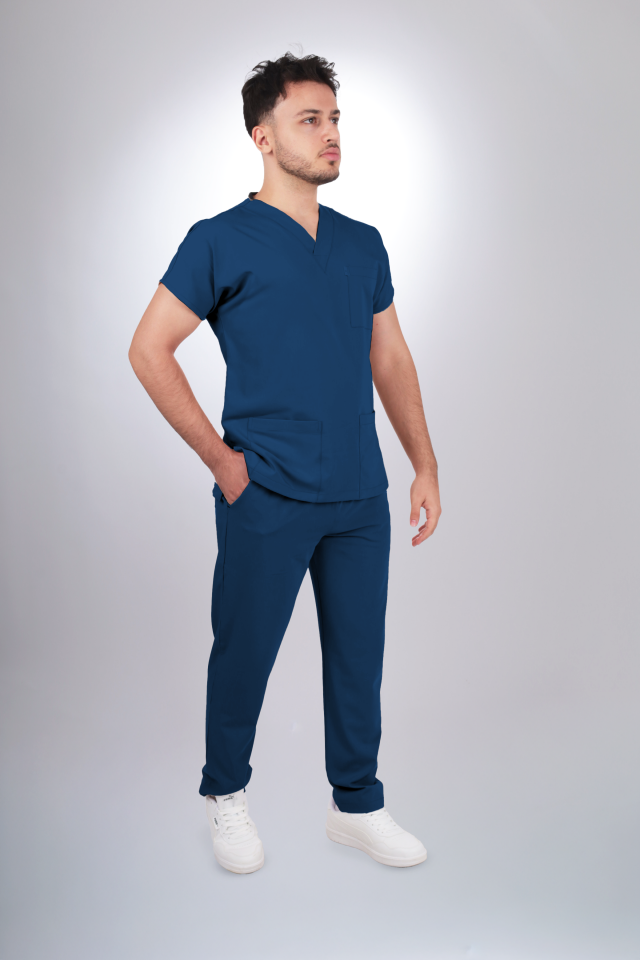 Premium Likralı Klasik Seri Erkek Marine Petrol Scrubs