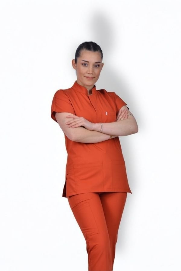 Likralı Snap Seri Kadın Kiremit Scrubs