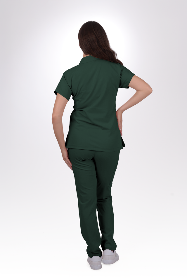 Premium Likralı Zipper Seri Kadın Avcı Yeşili Scrubs