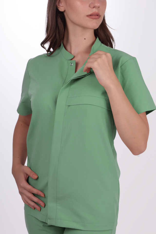 Premium Likralı SnapPrime Seri Kadın Fıstık Yeşili Scrubs