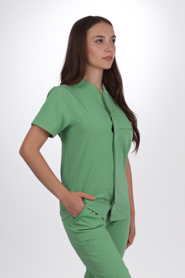Premium Likralı SnapPrime Seri Kadın Fıstık Yeşili Scrubs
