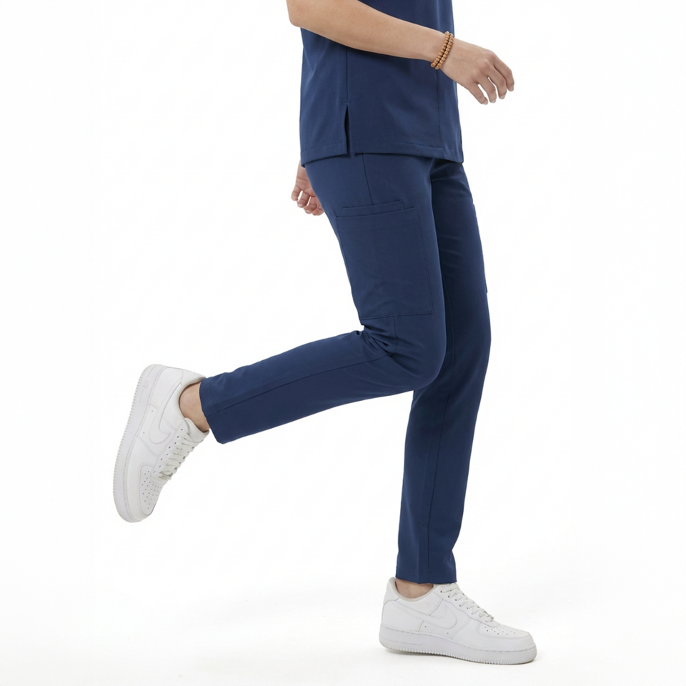 Likralı Snap Seri Kadın Havacı Mavi Scrubs takım