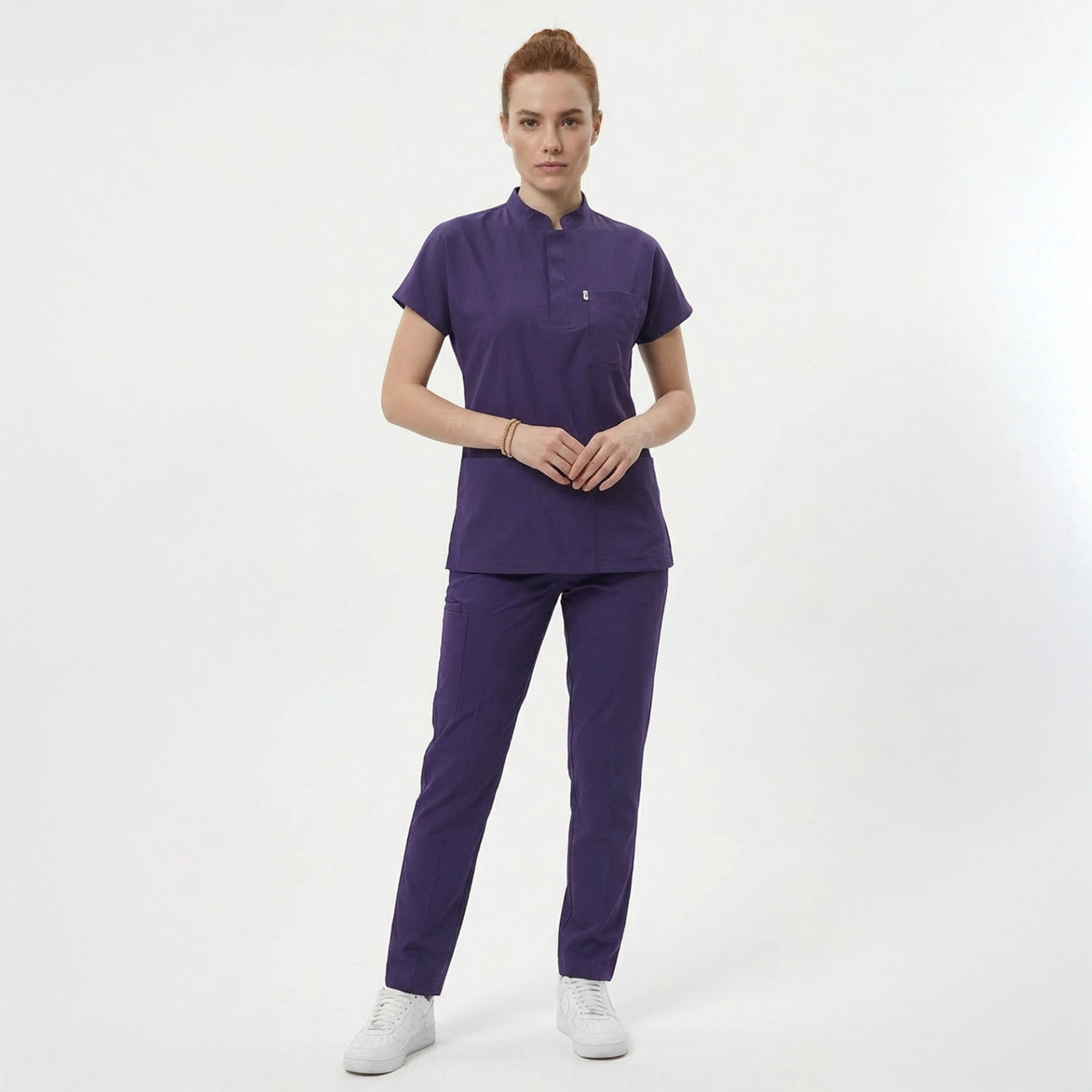 Likralı Snap Seri Kadın Mor Scrubs