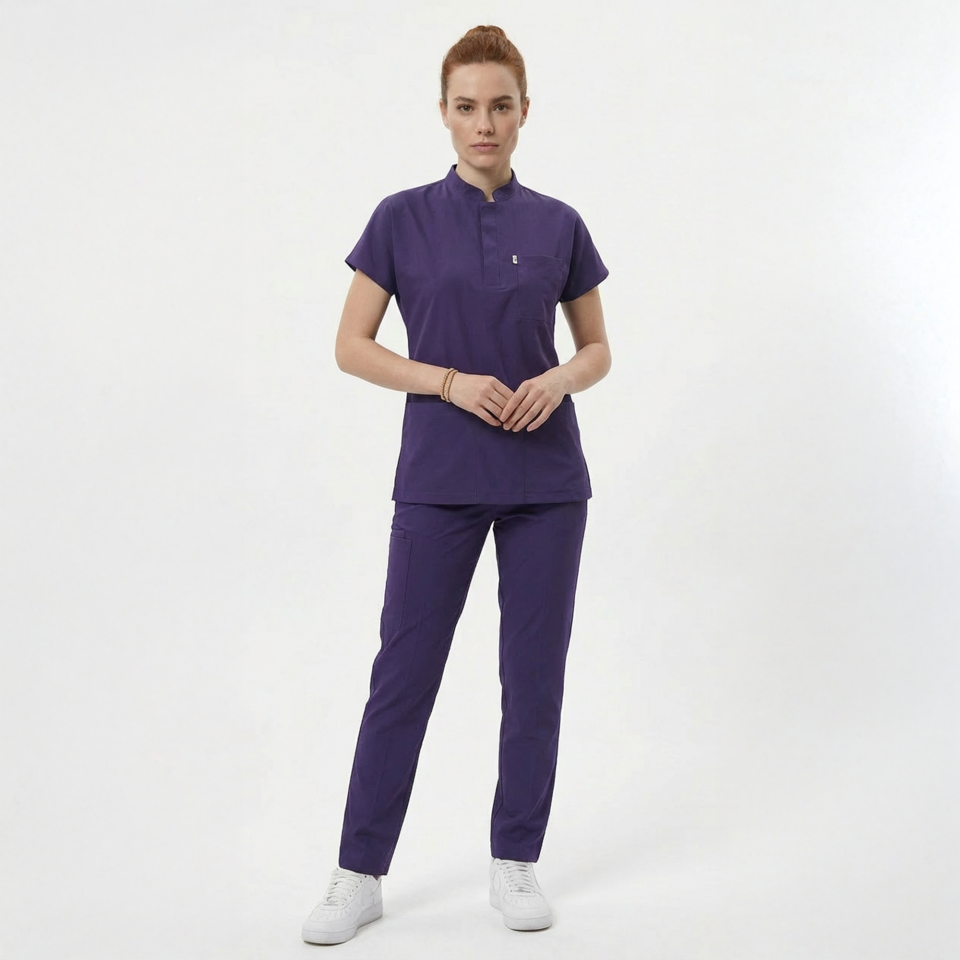Likralı Snap Seri Kadın Mor Scrubs