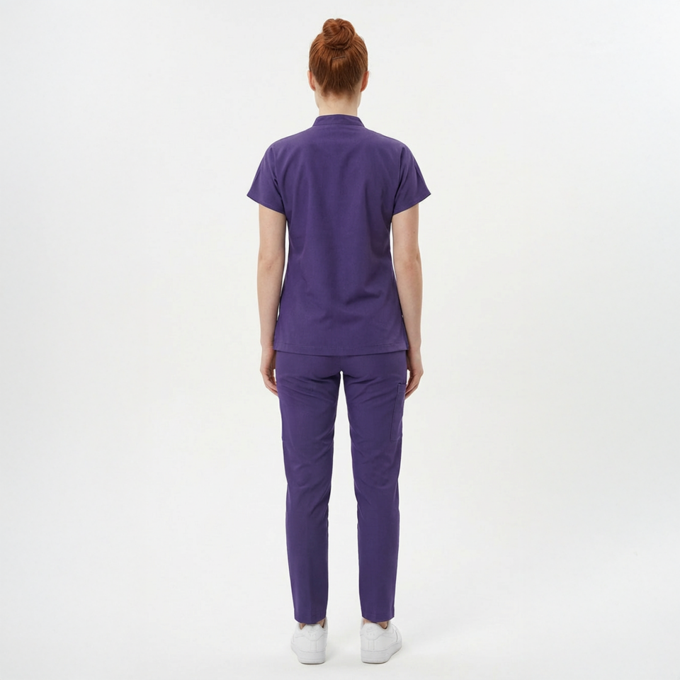 Likralı Snap Seri Kadın Mor Scrubs