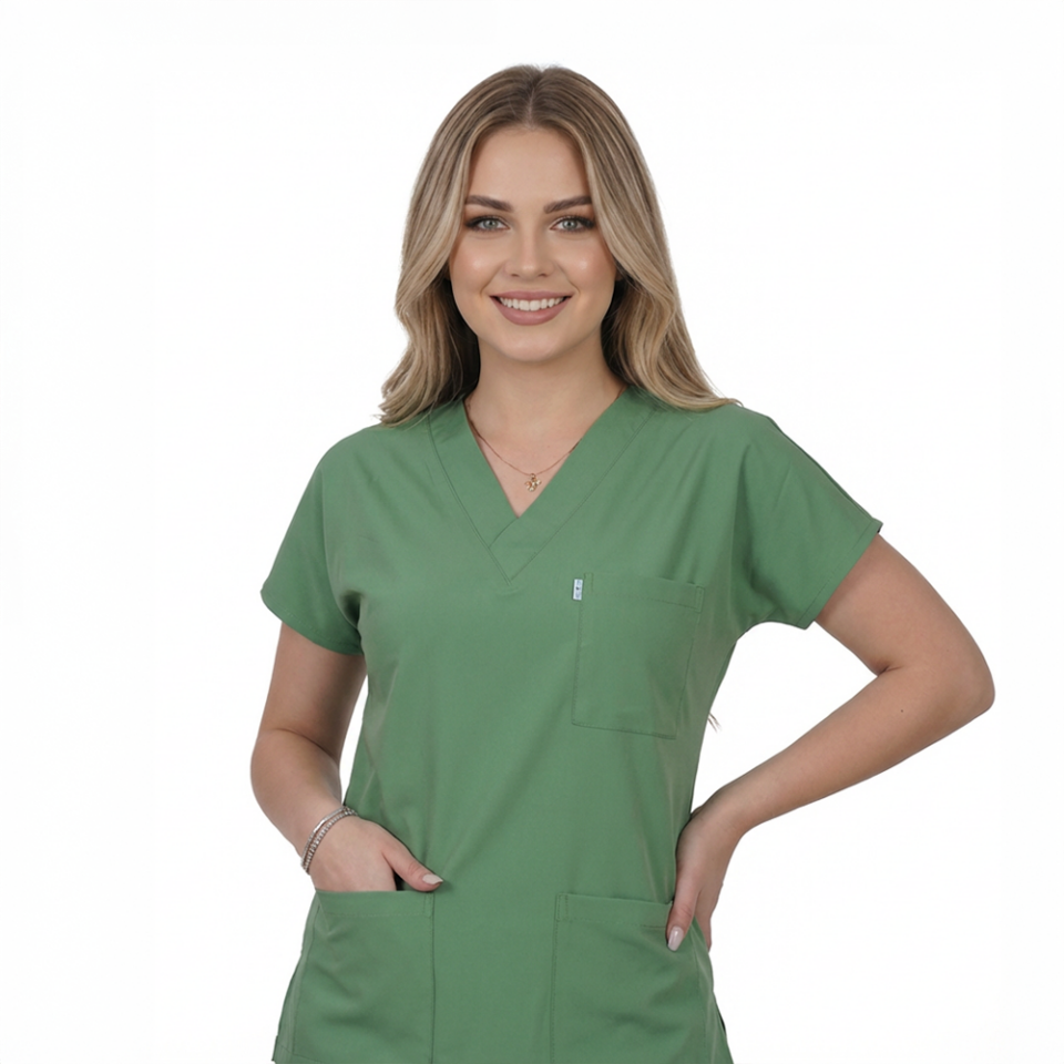 Terycoton Kumaş Klasik Seri Kadın Fıstık Yeşili Scrubs