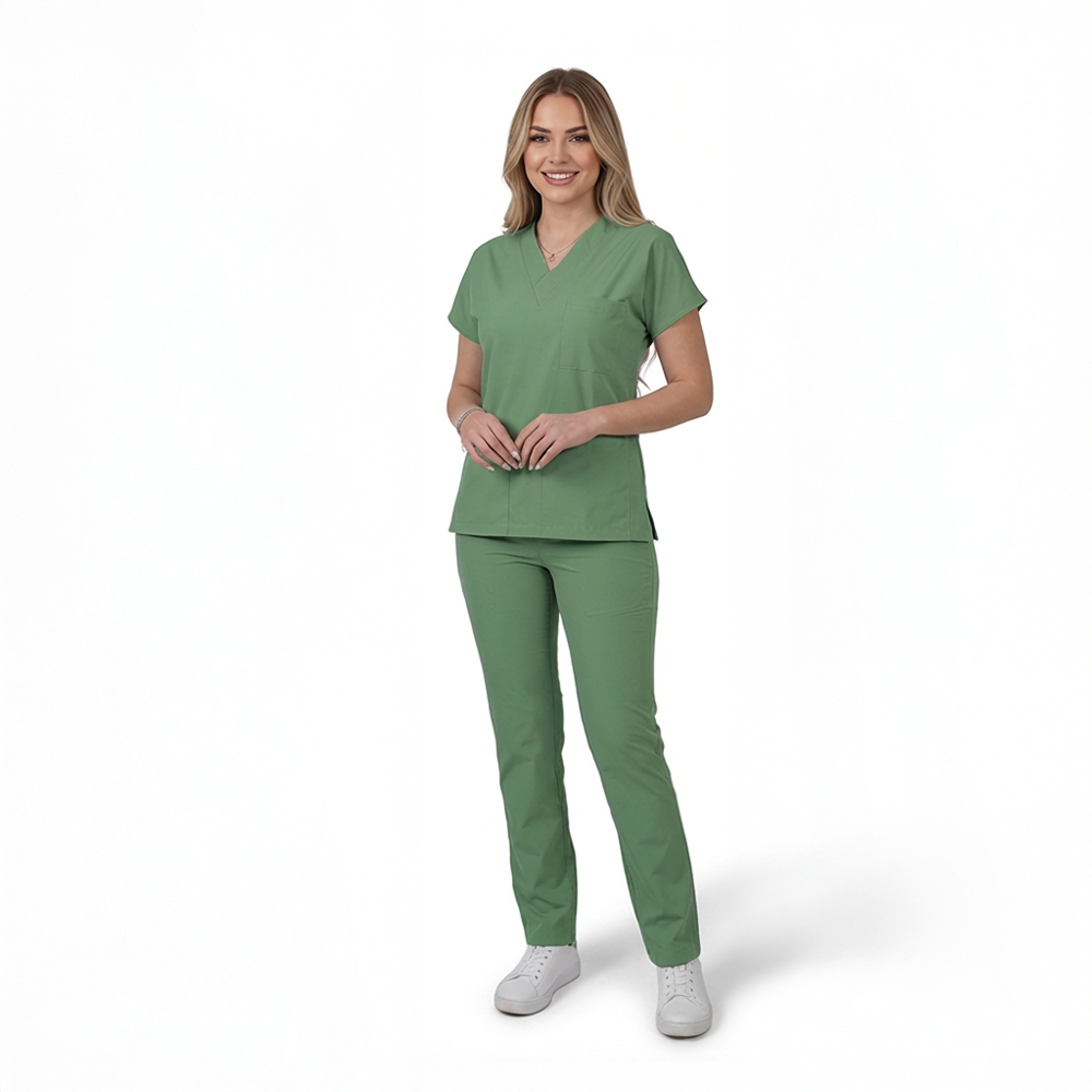 Terycoton Kumaş Klasik Seri Kadın Fıstık Yeşili Scrubs