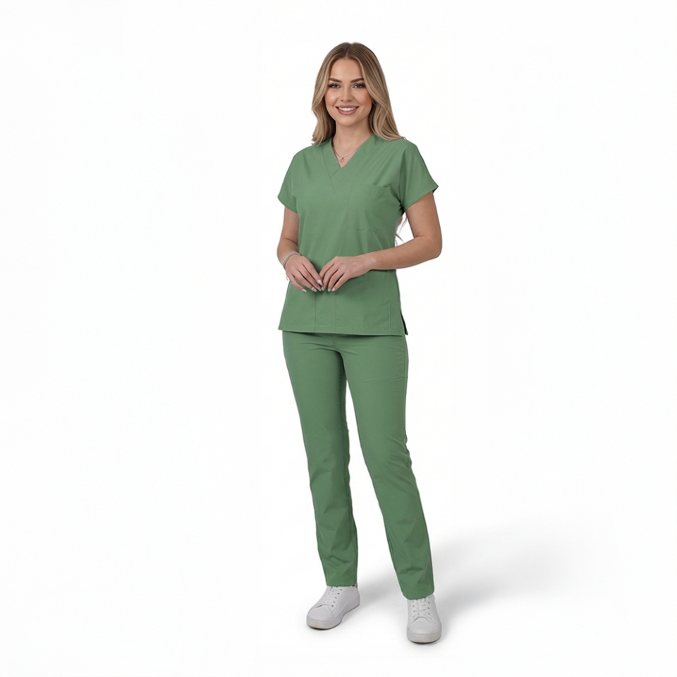 Terycoton Kumaş Klasik Seri Kadın Fıstık Yeşili Scrubs