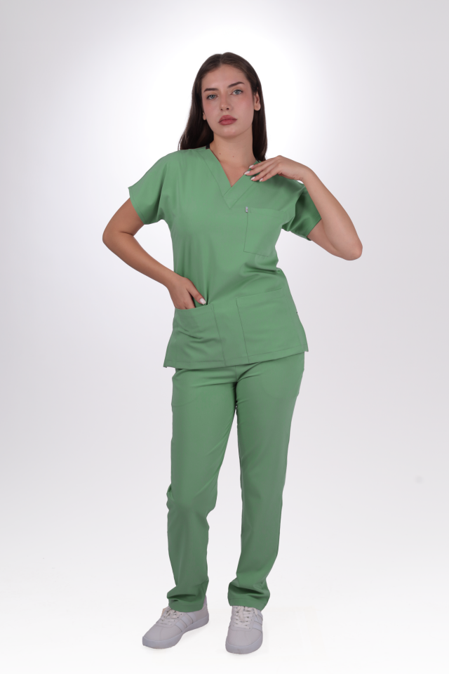 Premium Likralı Klasik Seri Kadın Fıstık Yeşili  Scrubs