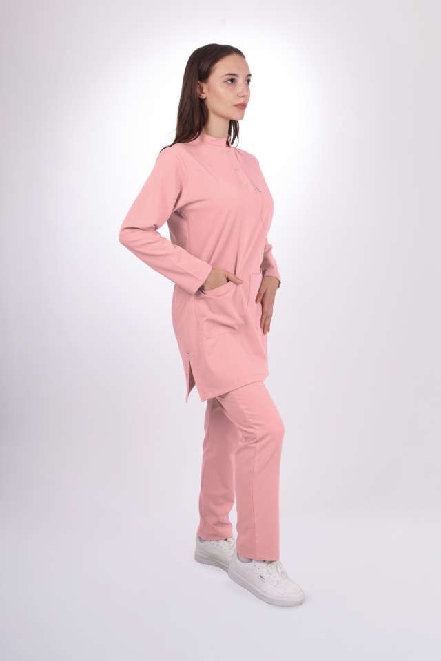 Premium Likralı Tesettür Seri Kadın Pudra Scrubs