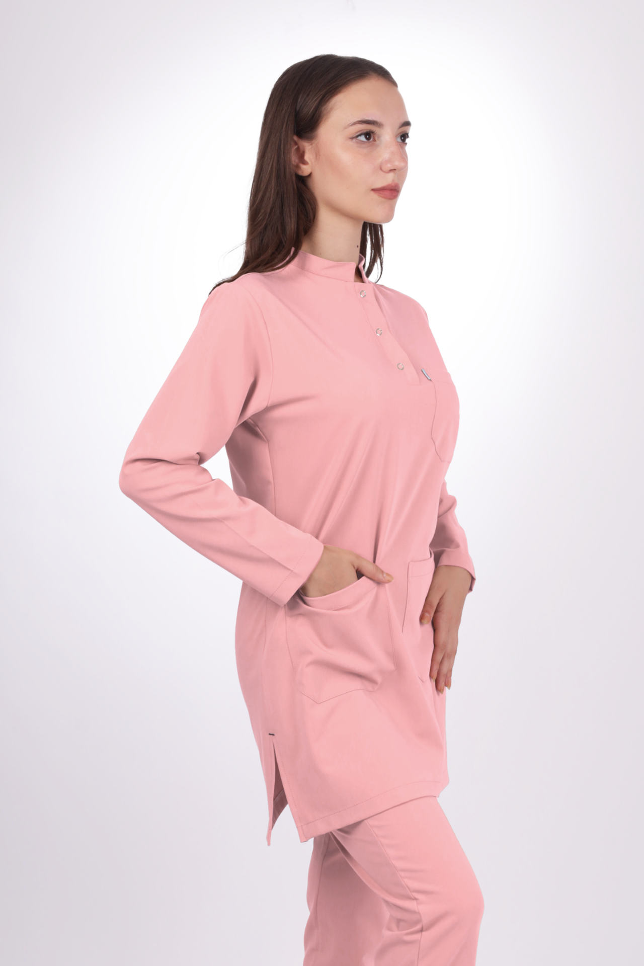 Premium Likralı Tesettür Seri Kadın Pudra Scrubs