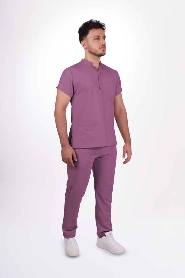 Premium Likralı Snap Seri Erkek Açık Mürdüm Scrubs