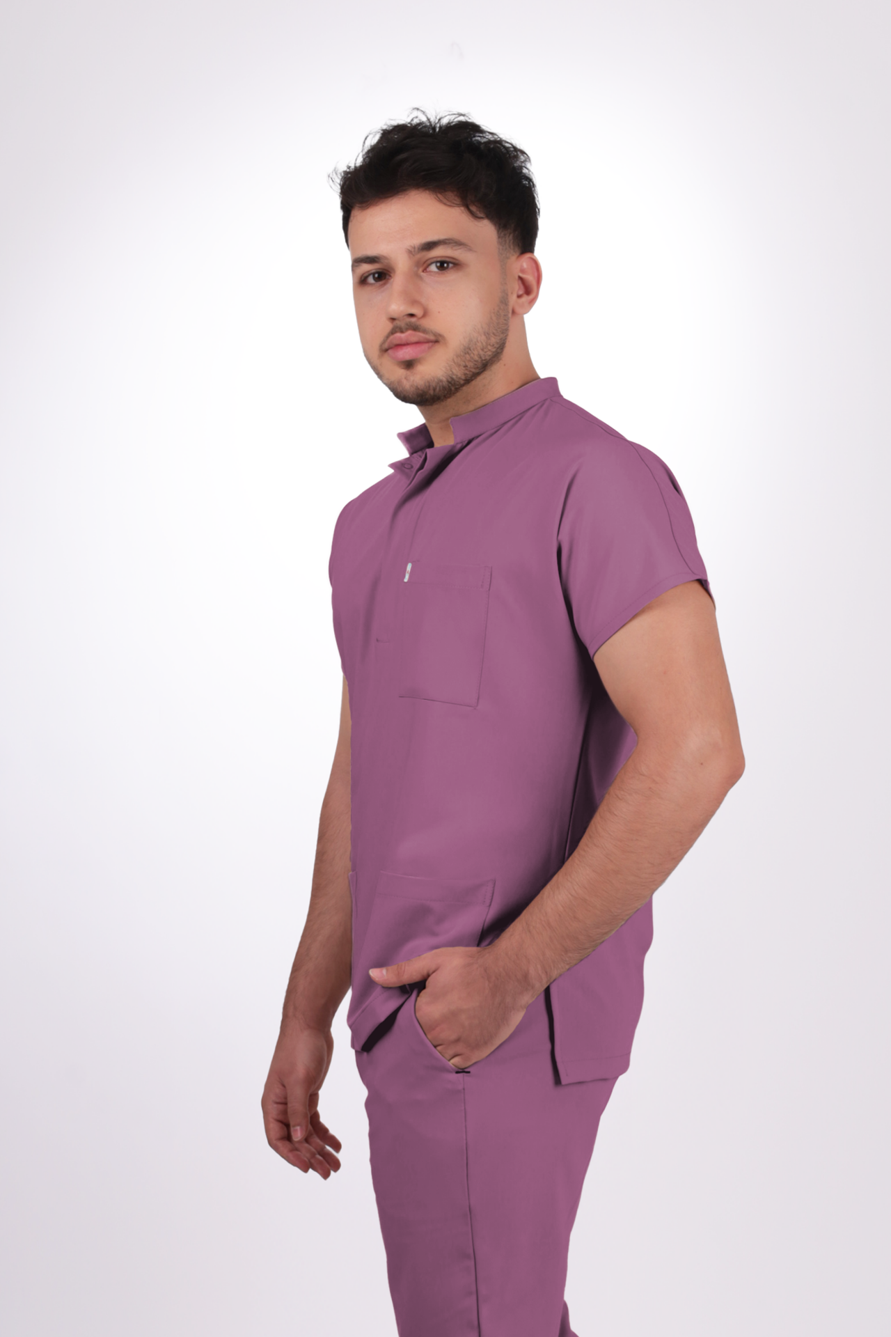 Premium Likralı Snap Seri Erkek Açık Mürdüm Scrubs