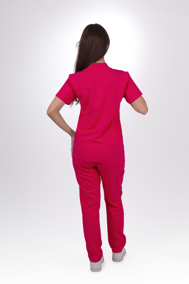 Premium Likralı SnapPrime Seri Kadın Fuşya Scrubs