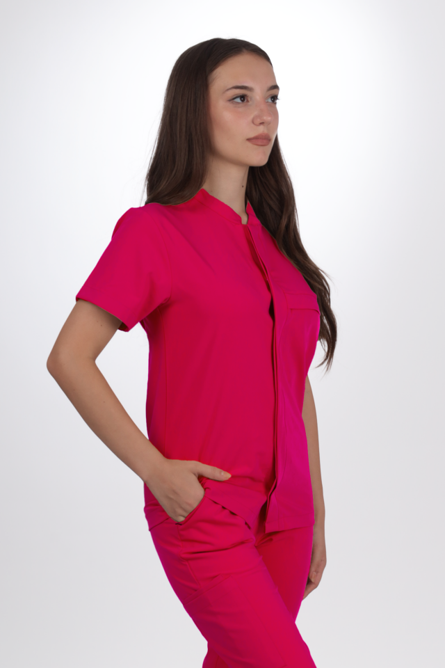 Premium Likralı SnapPrime Seri Kadın Fuşya Scrubs