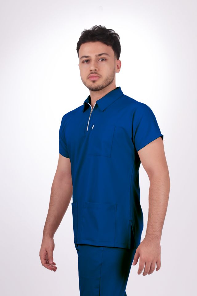 Premium Likralı Zipper Seri Erkek Havacı Mavi Üniforma Takım