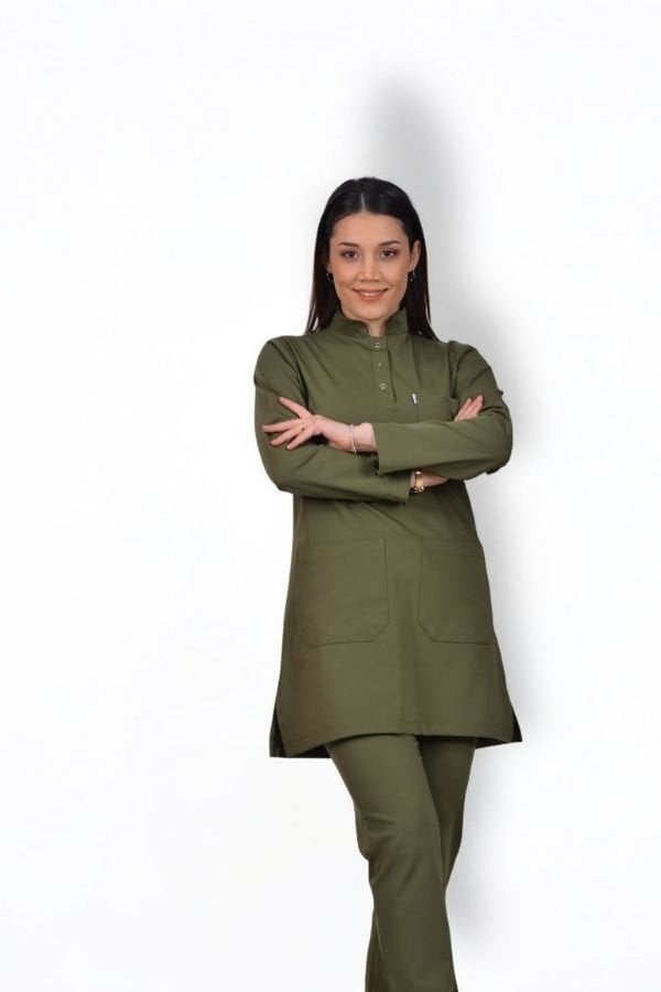 Premium Likralı Tesettür Seri Kadın Haki Scrubs