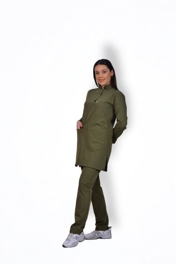 Premium Likralı Tesettür Seri Kadın Haki Scrubs