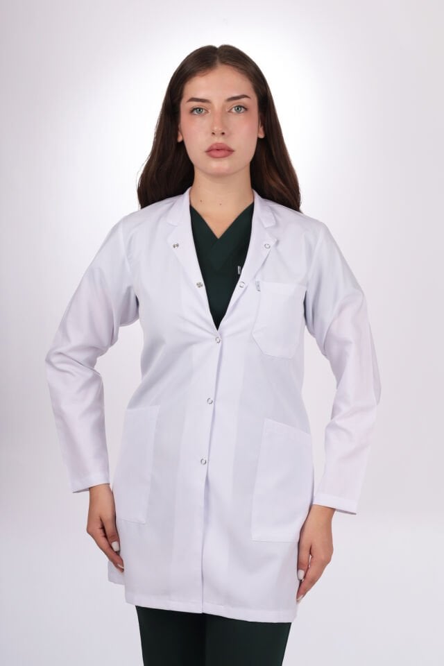 Uzun Kol Orta Boy Kadın Önlük Gömlek Yaka